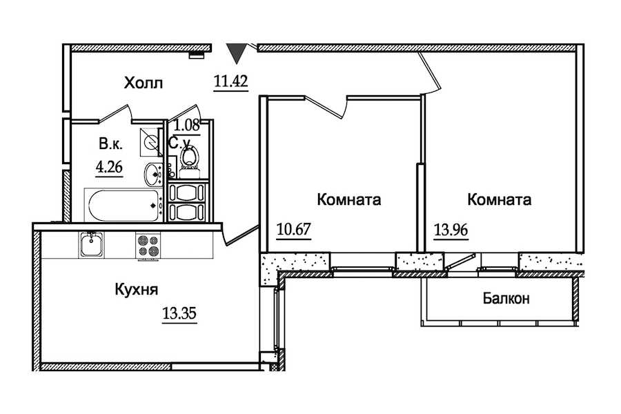 Двухкомнатная квартира в : площадь 55.61 м2 , этаж: 4 – купить в Санкт-Петербурге